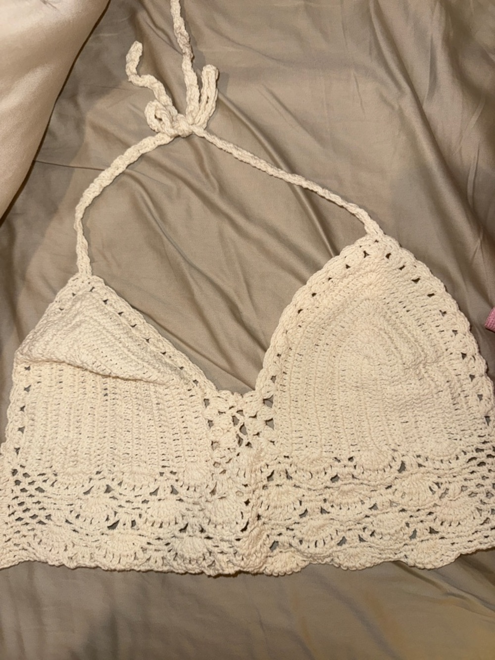 REVOLVE Cream Crochet Halter Swim Coverup Top